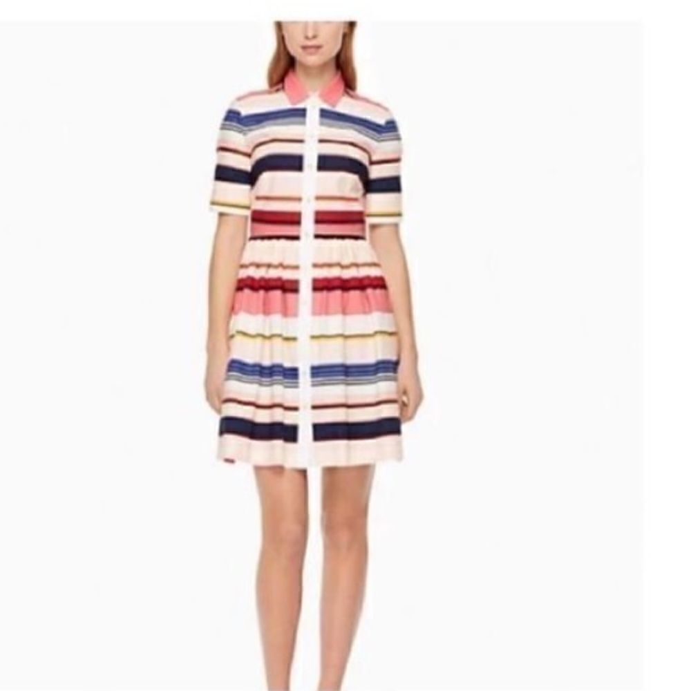 Kate Spade Women’s Size 00 Berber Fit and Flare Dress Pink Striped Button Up